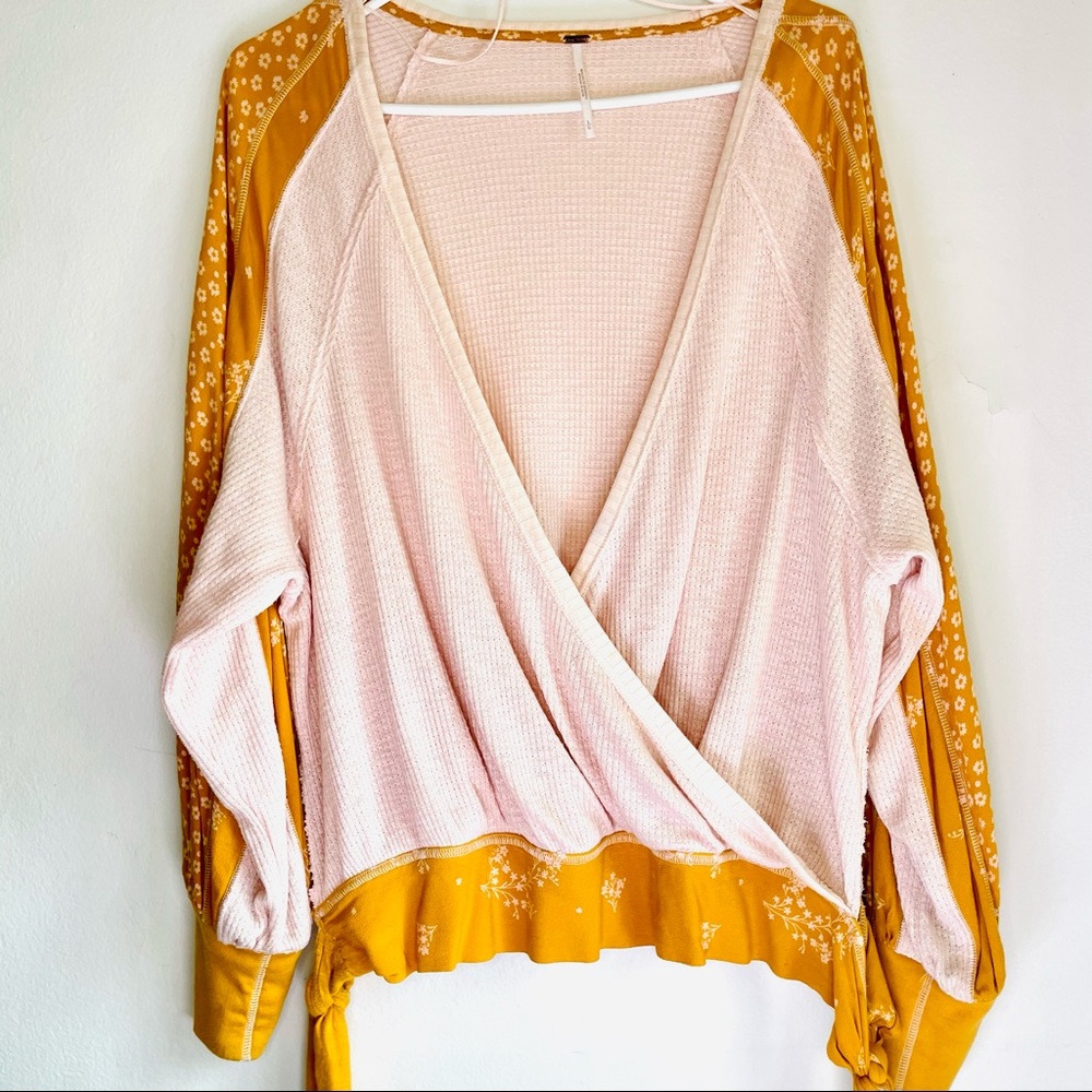 Free People Auxton Thermal Textured Flowy Loose Tie Belt Waist Pink Orange Top